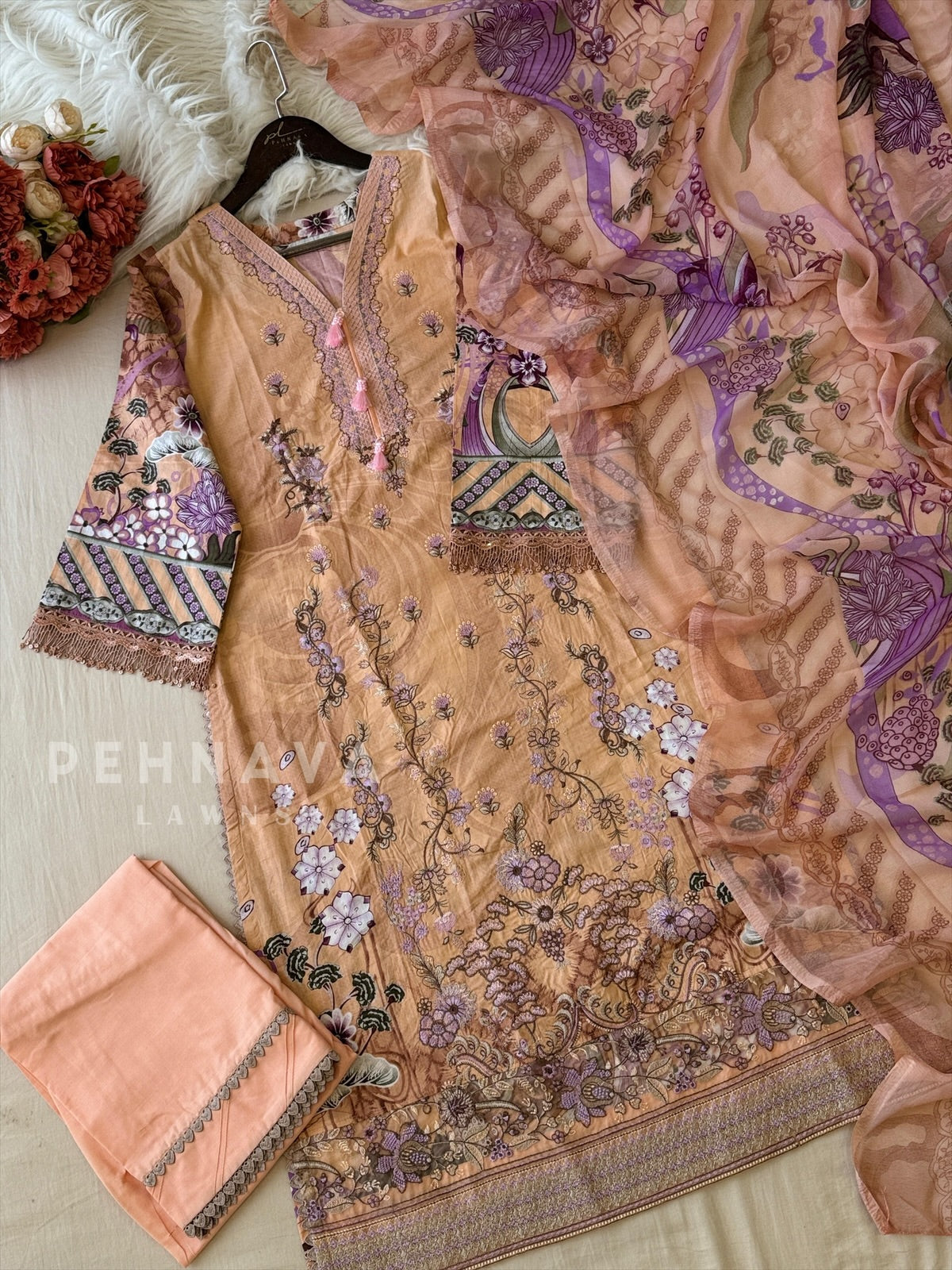 Floral Embroidered Cotton Suit -4104