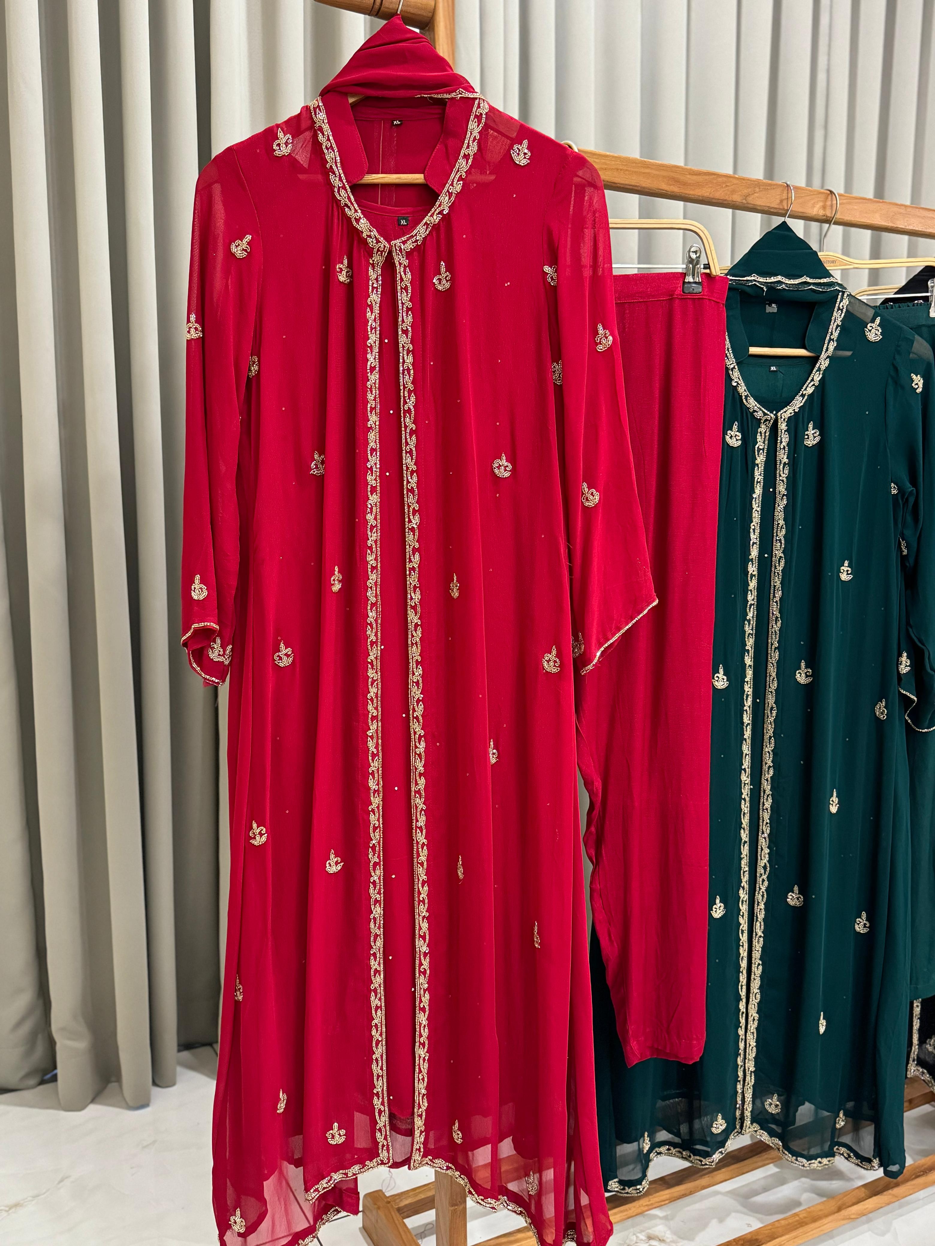 Premium Georgette handworked jacket style suit- 6792