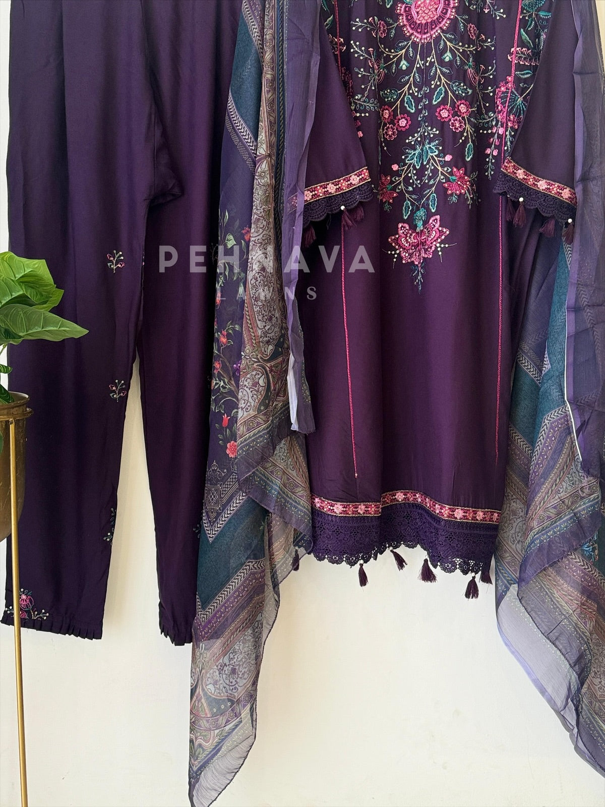 Floral Embroidered Rayon Suit