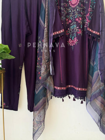 Floral Embroidered Rayon Suit