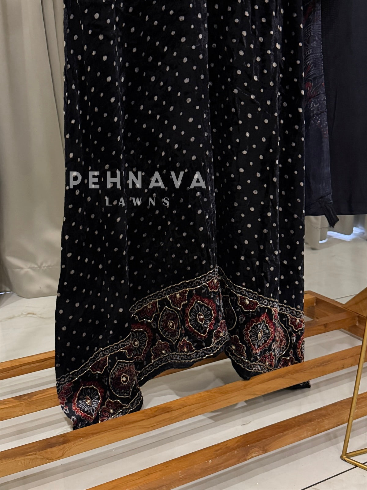 Velvet Printed Three Piece Ensemble-3298
