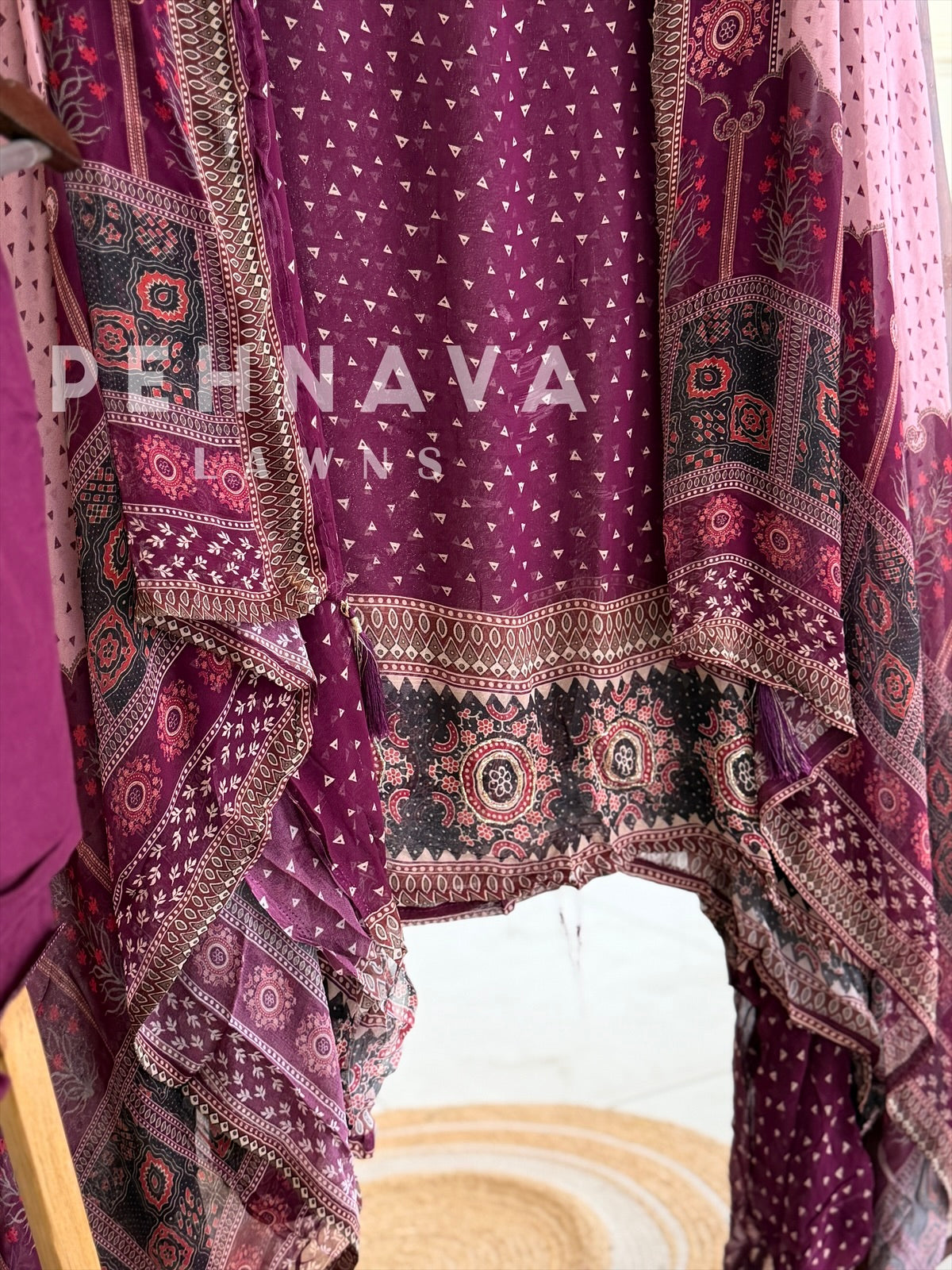 Ajrak Yoke Unstitched Suit