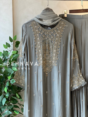 Heavily Handworked Sharara with Pure Chiffon Dupata
