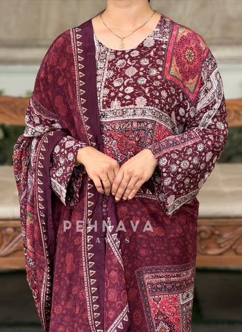Printed Kaftan Three Piece Suit Set 5067