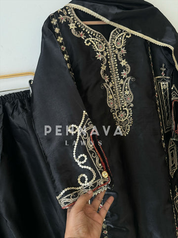 Black Jimmy Choo Party wear with Organza Dupatta