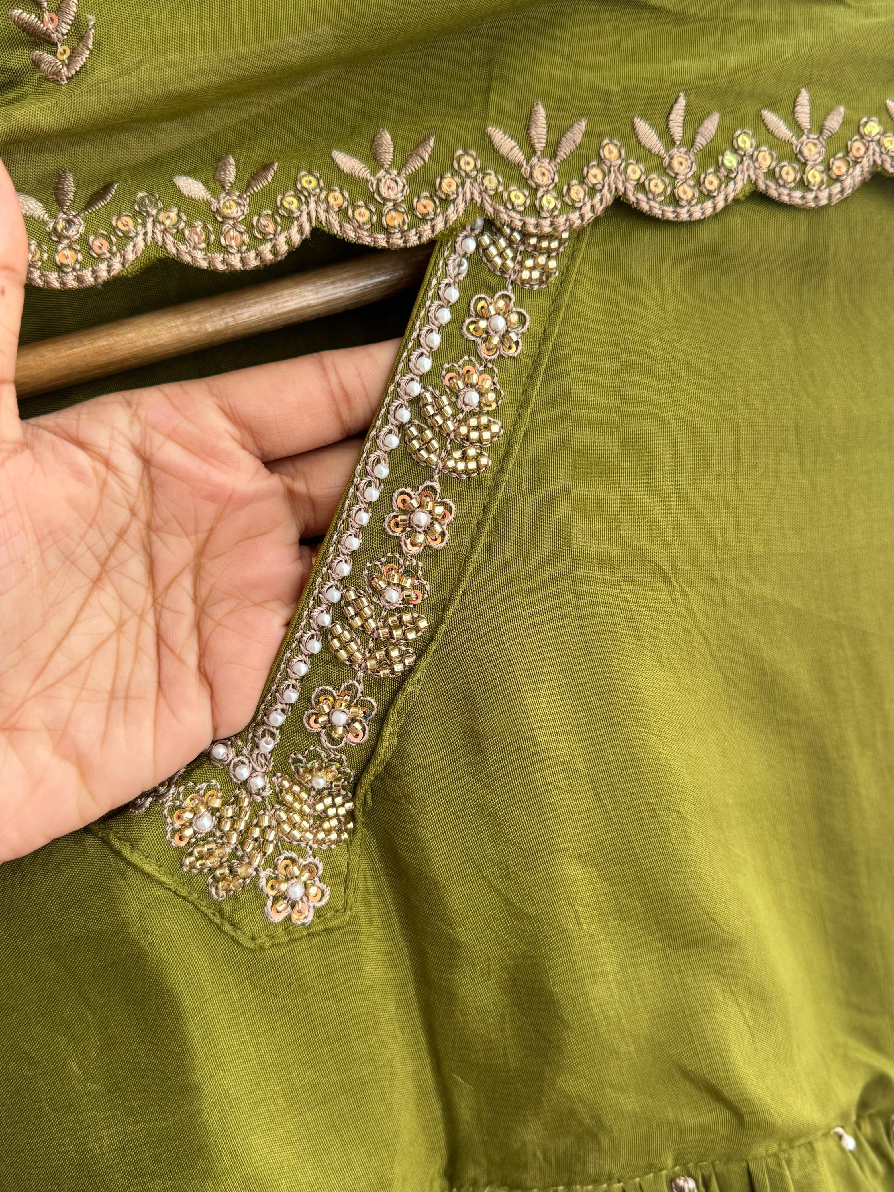 Rayon Anarkali Pleated suit with Pearl detailings