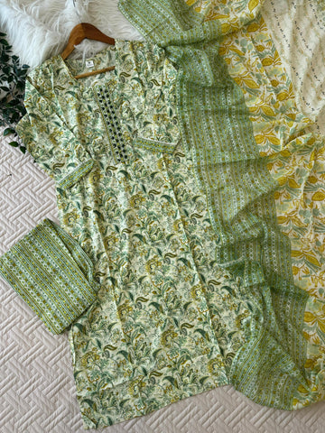 Pure Cotton 3 Piece Suit- Green floral