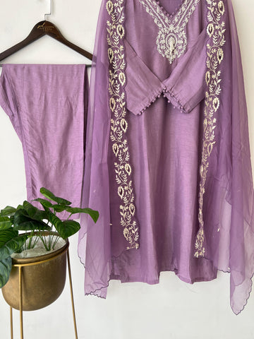 Dola silk ready to wear suit with neck detailing-color options available - Pehnava Lawns