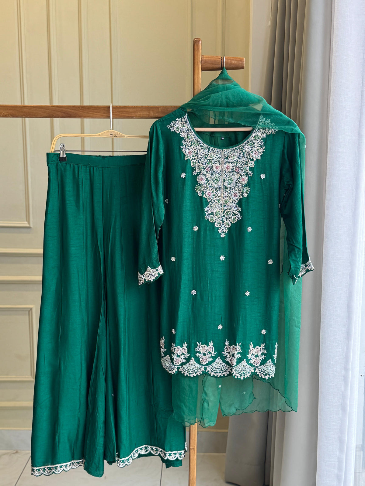 Dola silk short handworked shirt with wide palazzos