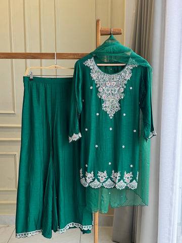 Dola silk short handworked shirt with wide palazzos