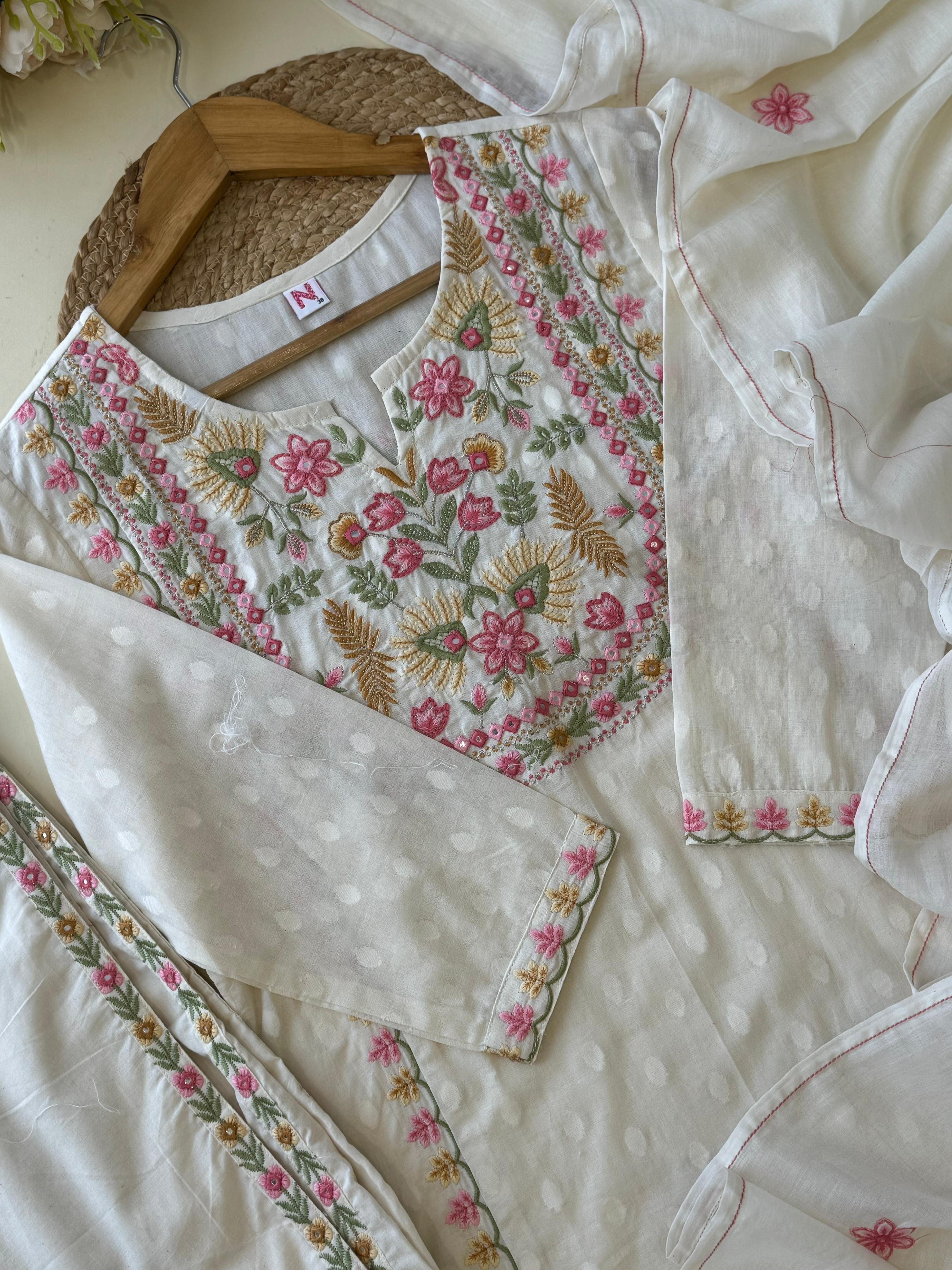 Pure Cotton Floral Embroidered Suit-3939