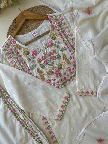 Pure Cotton Floral Embroidered Suit-3939