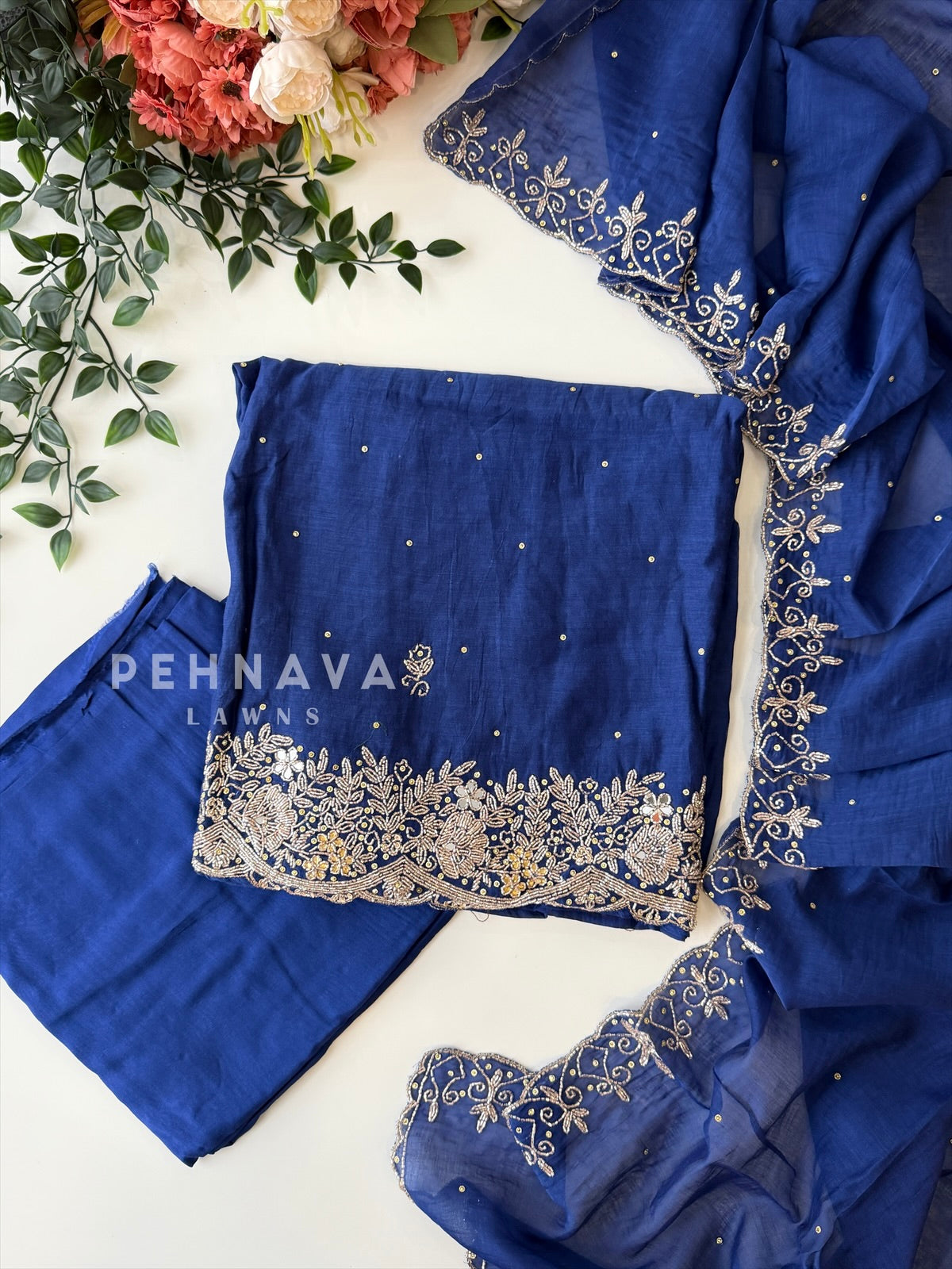 Chanderi Handworked Unstitched Suit-18566