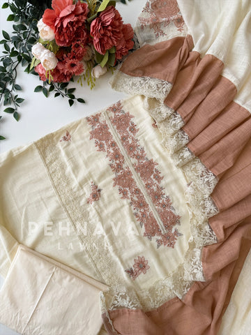Floral Embroidered Linen Unstitched Suit L-90