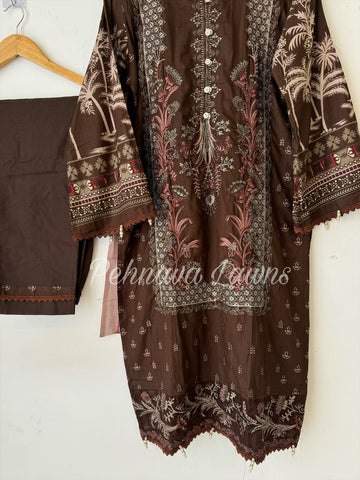 Cotton Embroidered Suit with Chiffon/Cotton Dupatta-3374