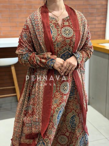 Ajrakh Printed Anarkali Three Piece Set SN5314