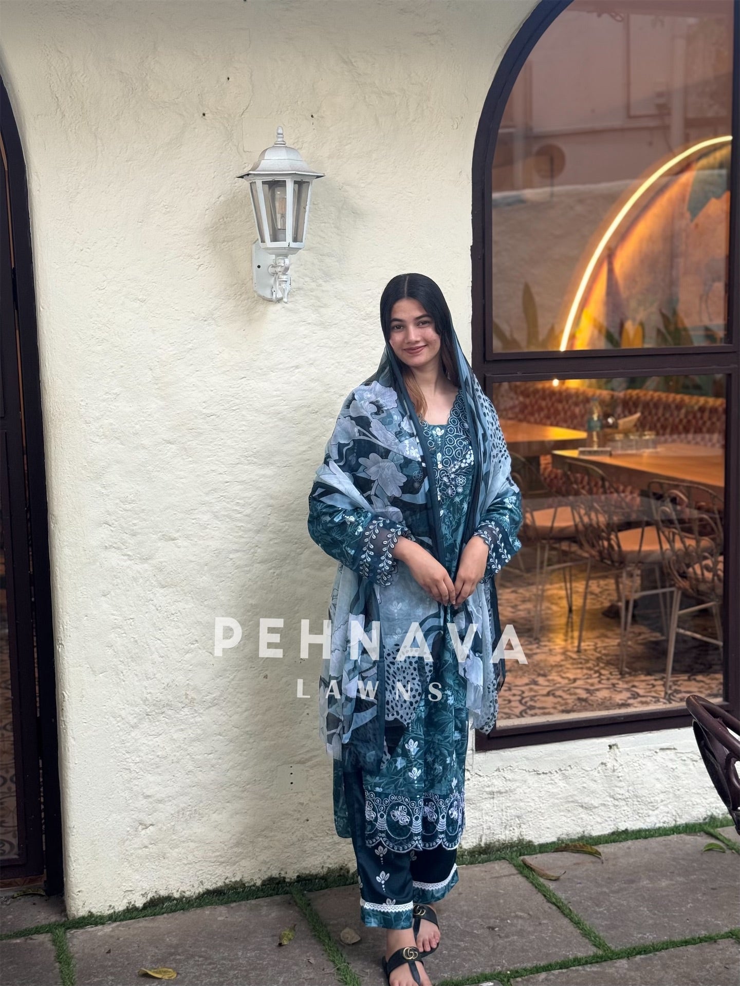Printed casual suit with chiffon dupatta-rr
