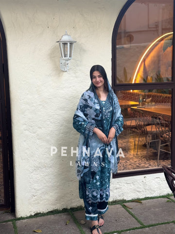 Printed casual suit with chiffon dupatta-rr