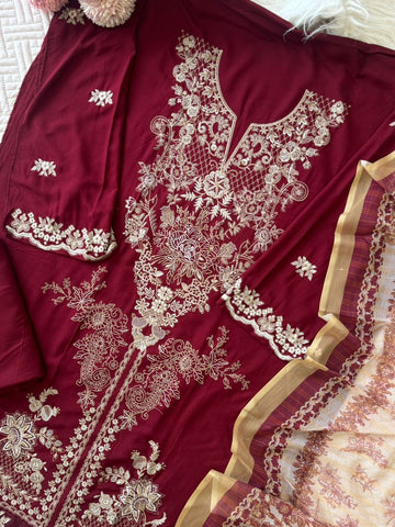 Rayon Embroidered Suit-Maroon 3639A