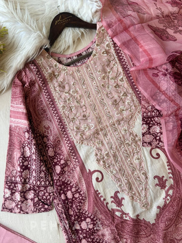 Neckline Embroidered Pak-Suit-1361