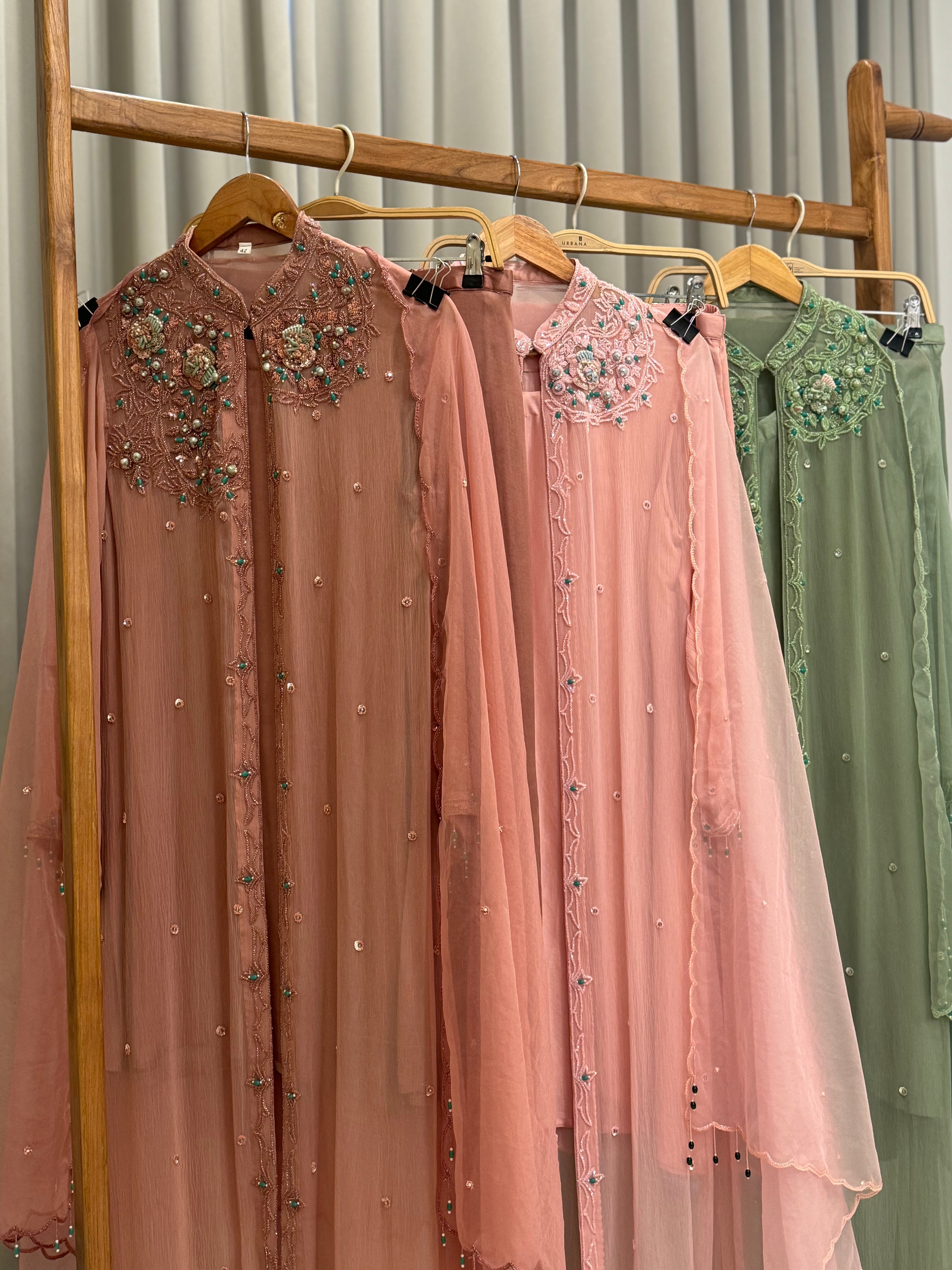 Premium Chiffon handworked jacket  with scalloped organza dupatta