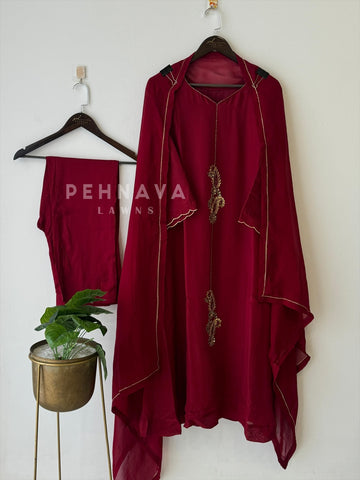 Maroon Handwork Suit-2450 - Pehnava Lawns