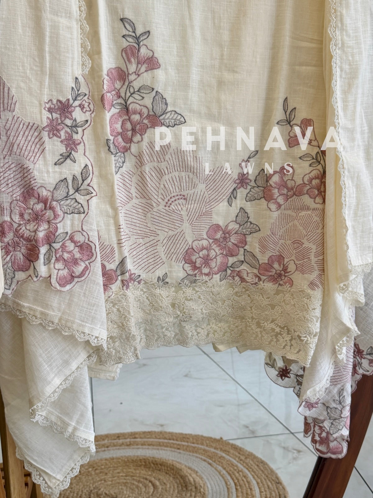 Floral Embroidered Linen Unstitched Suit-L105
