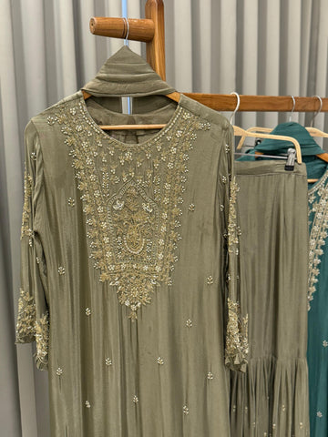 Heavily Handworked Sharara with Pure Chiffon Dupata-6789