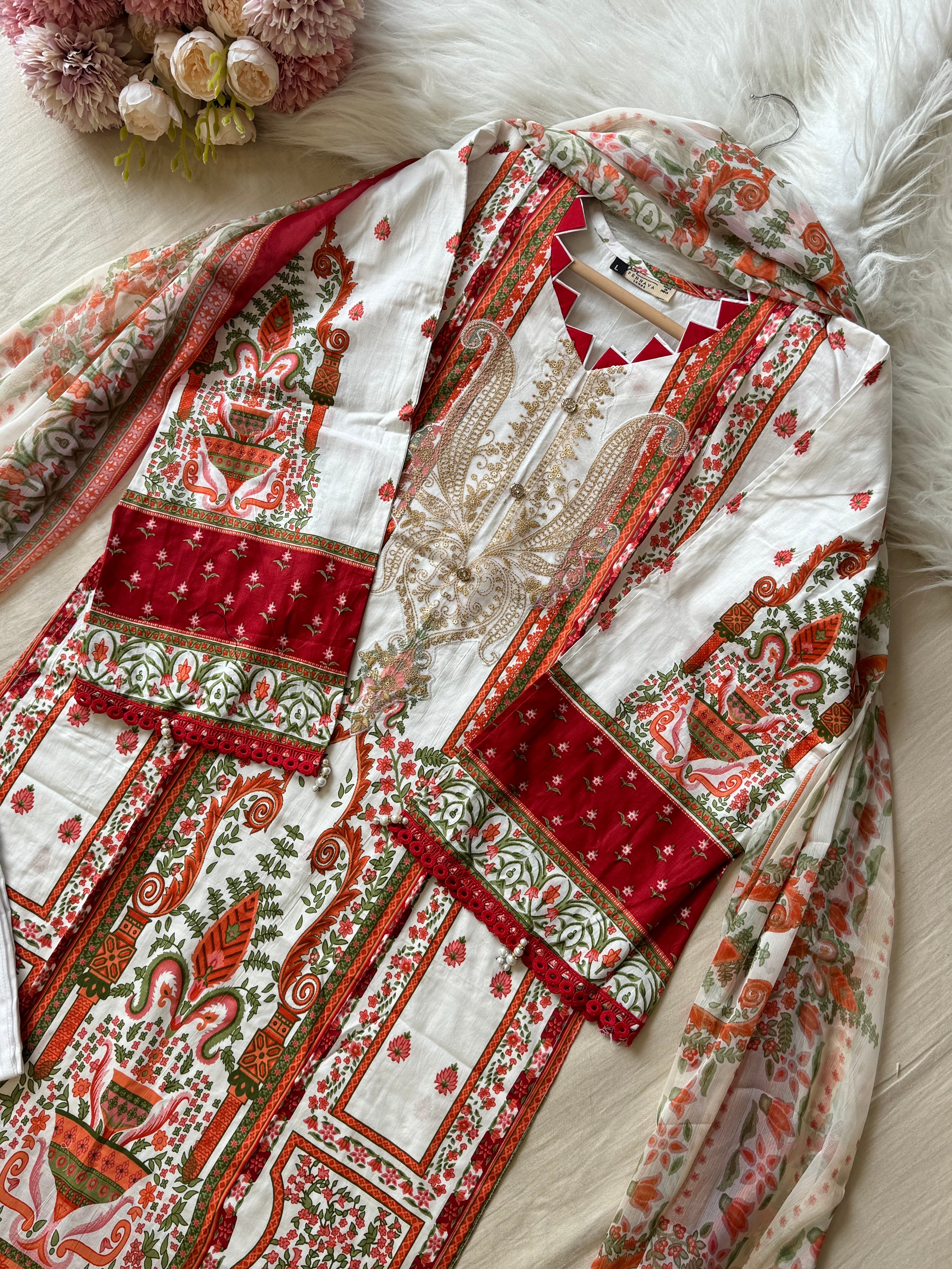 Casual Chic Pakistani Suit-off white 1029B
