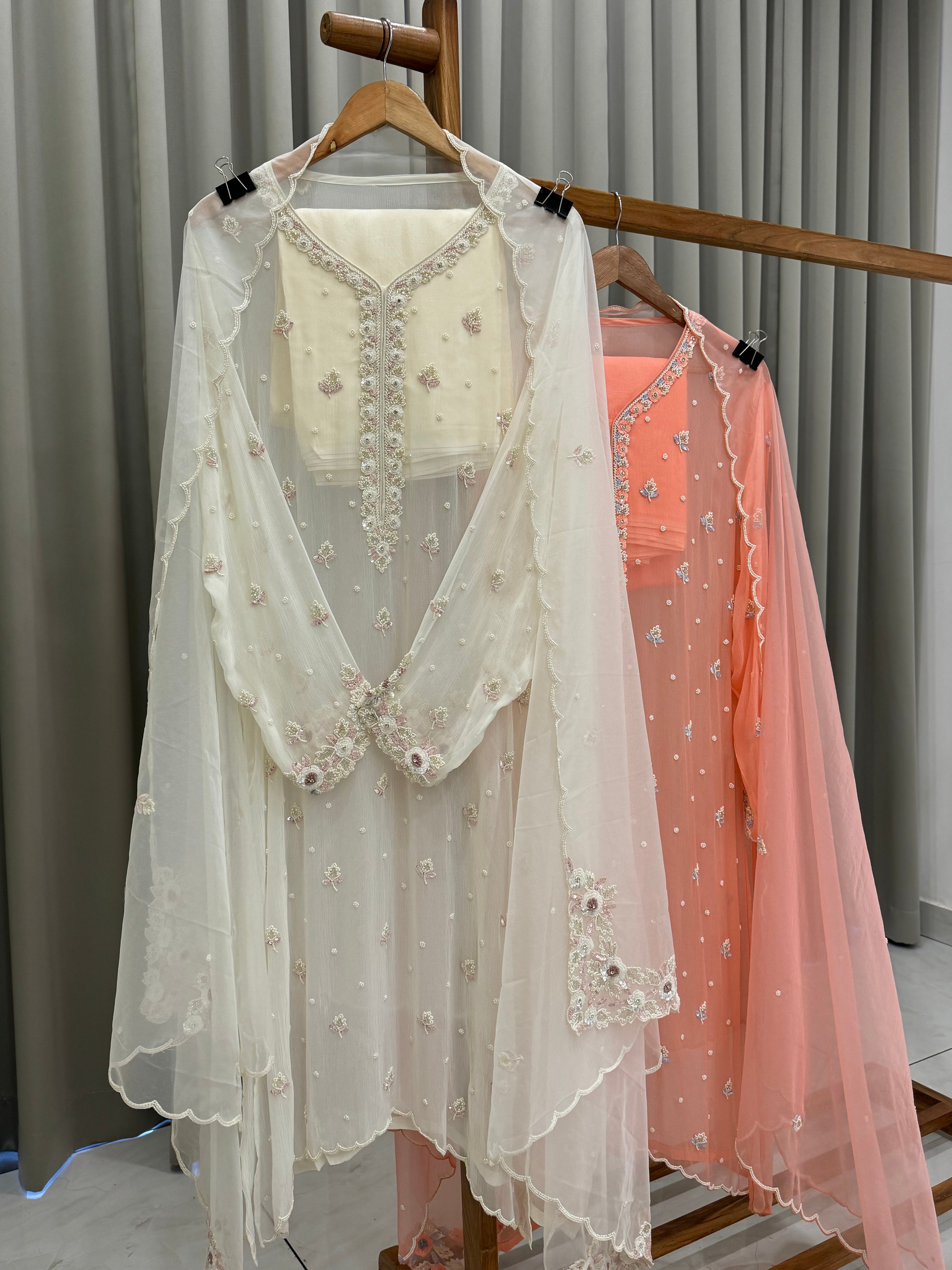 Premium Chiffon handwork suit with bottom and organza dupatta-903