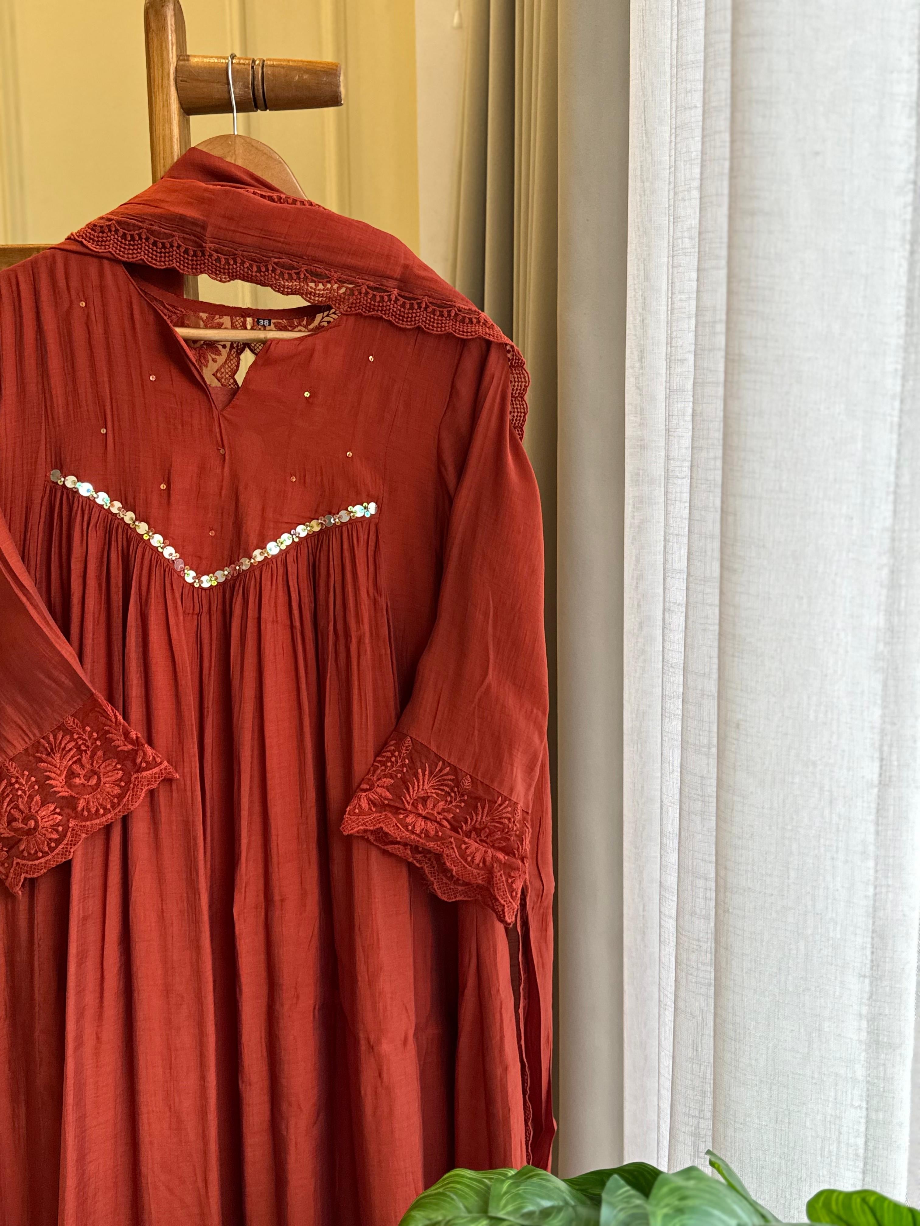 Pleated Mulchanderi Anarkali