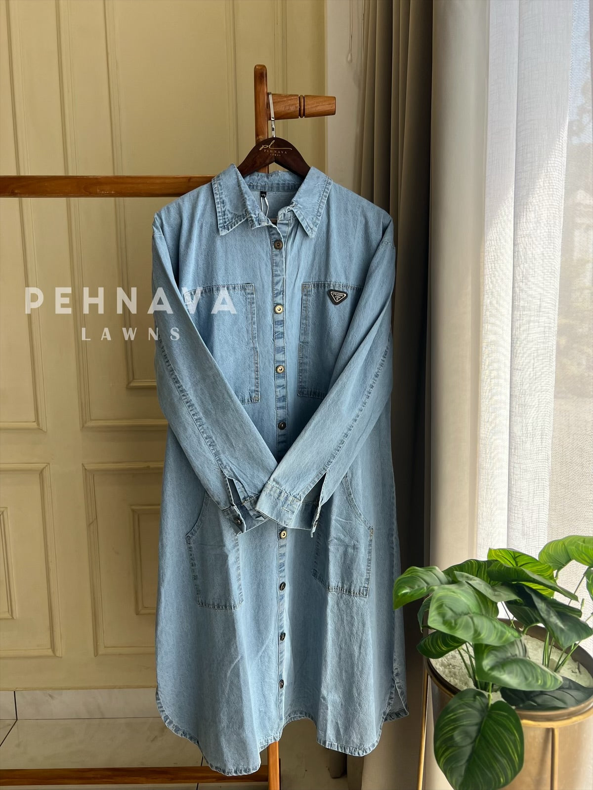 Casual Denim Long Shirt - Pehnava Lawns