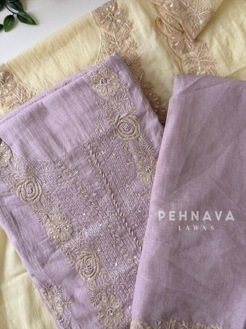 Embroidered Unstitched Chanderi Suit-2630