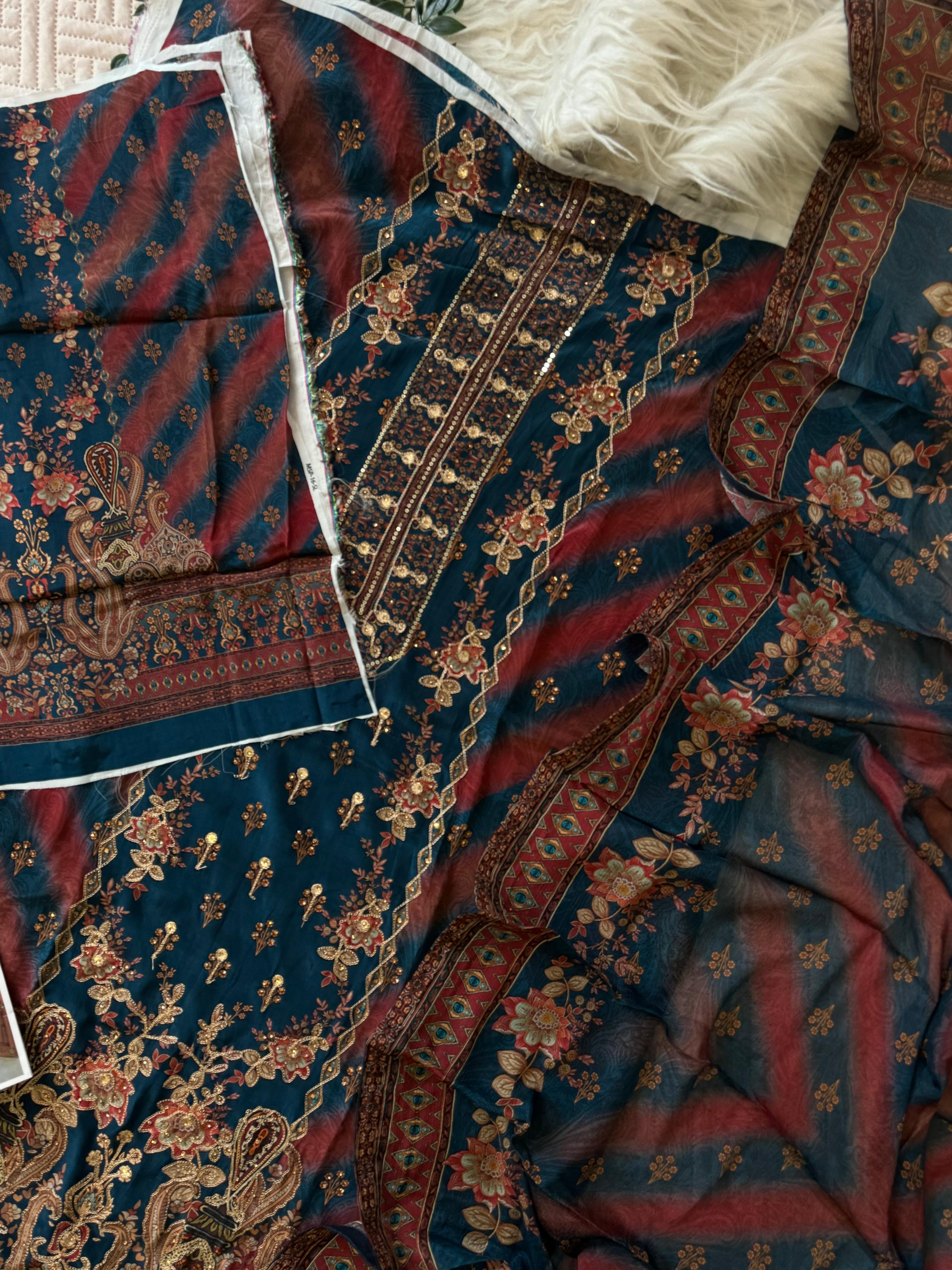 Blue Party wear Crepe Suit-1899