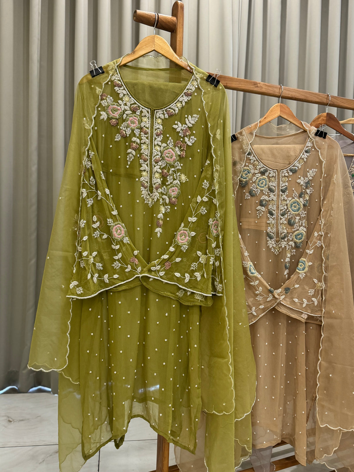 Premium Chiffon handwork suit with bottom and organza  hand  worked dupatta-1180