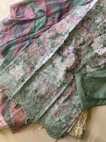 Lace Trimmed Floral Suit-Set-5008