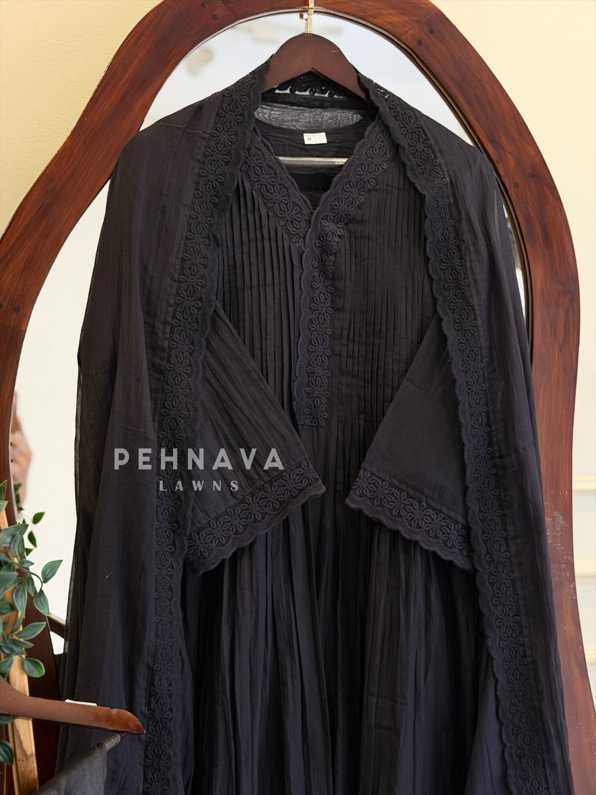 Pleated Yoke Lace-Trimmed Suit Set