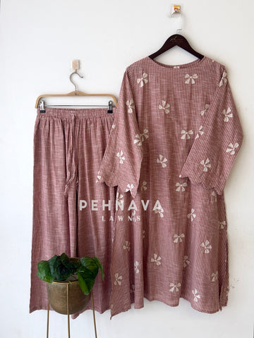 Striped Bow-Embroidered Co-ord Set-6242