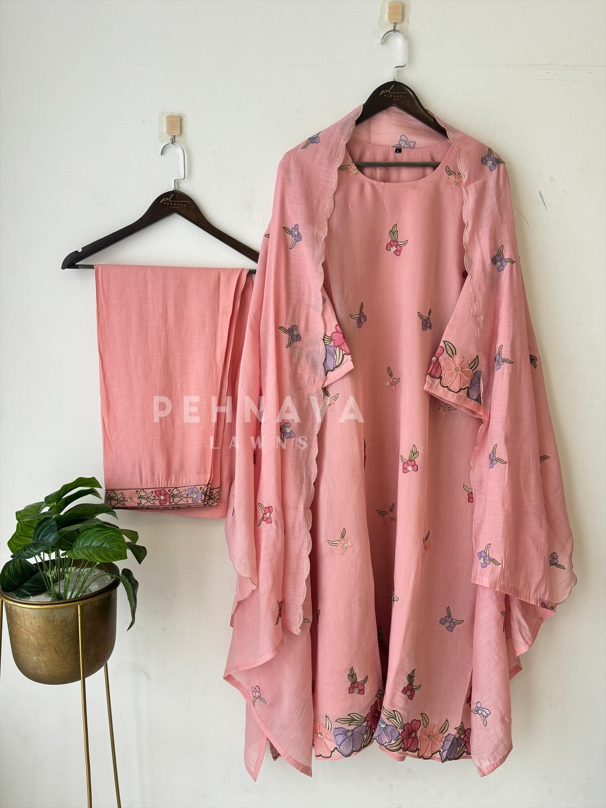 Floral Scallop Chanderi Suit Set-2992