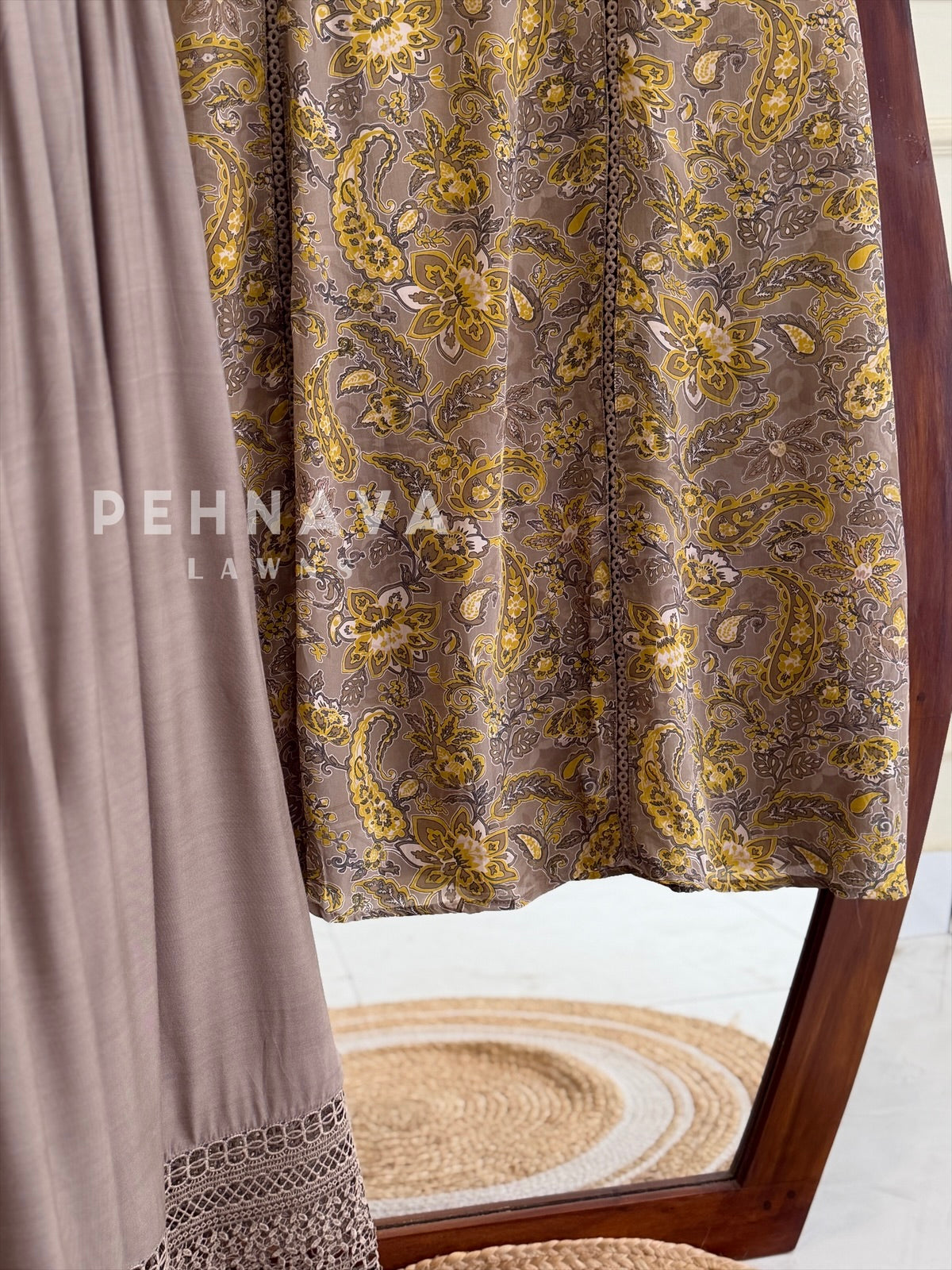 Floral Print Suit with Lace-Olive