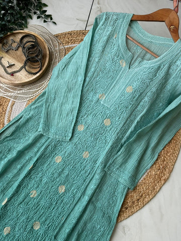 Authentic chikankaari embroidered suit-Blue ombre