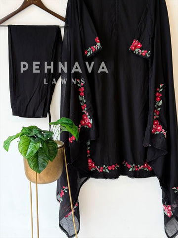 Cotton Embroidered Three Piece Suit-17364