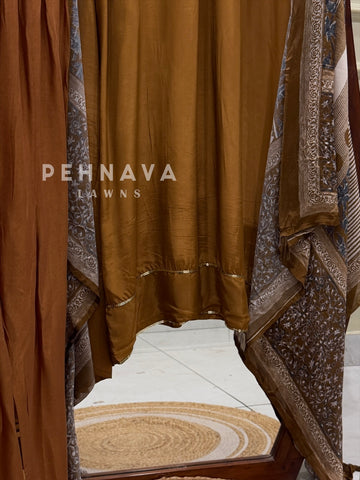 Ajrak Printed Dupatta Kaftan Suit Set-B290