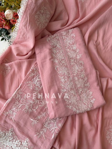 Chanderi Floral Embroidered Unstitched Suit ML -31