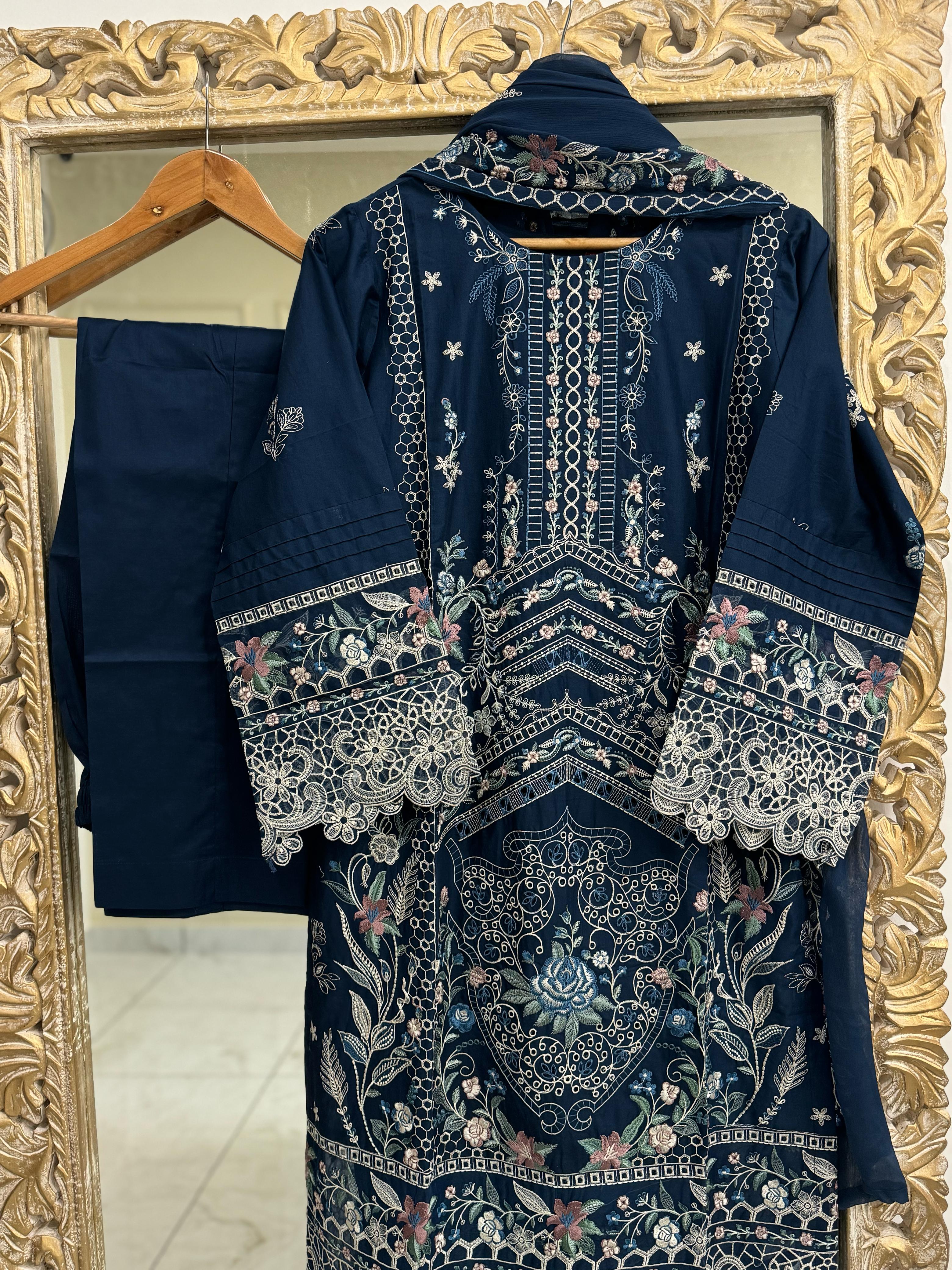 Pure Lawn Embroidery Suit-D4
