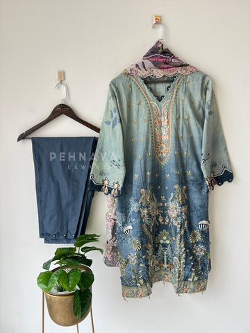 Embroidered Lawn Suit with Scallop Dupatta-1710 - Pehnava Lawns