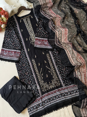 Black Pakistani Printed Suit-AZ-1368-C - Pehnava Lawns