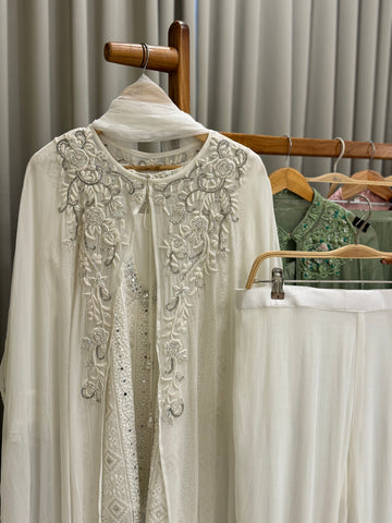 Premium Chiffon handworked jacket style suit-white 10512