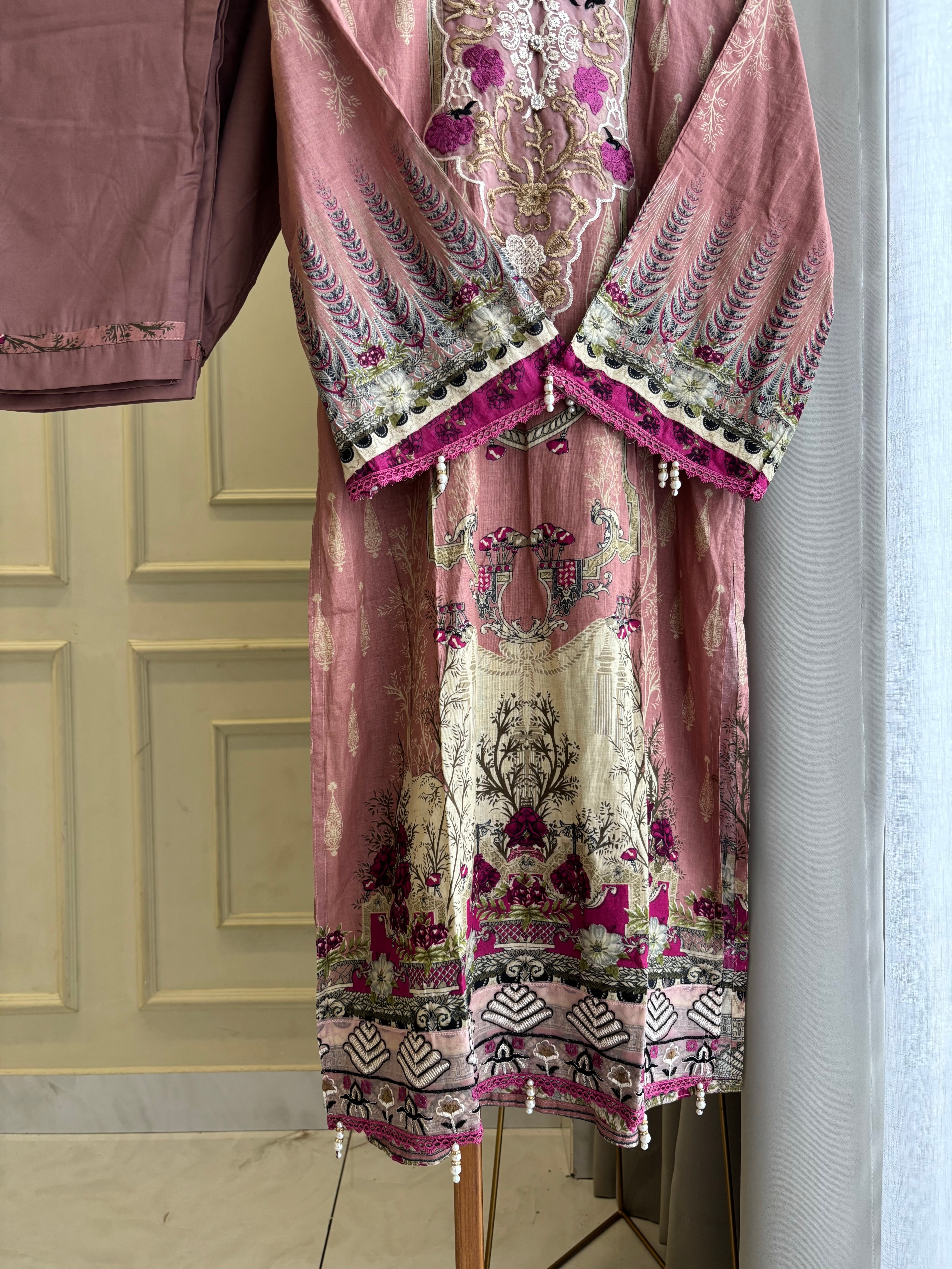 Pink Embellished Floral Suit