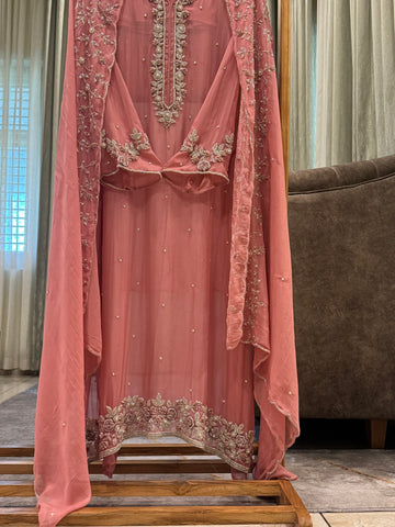 Premium organza  handwork suit with bottom and organza  hand  worked dupatta-1098